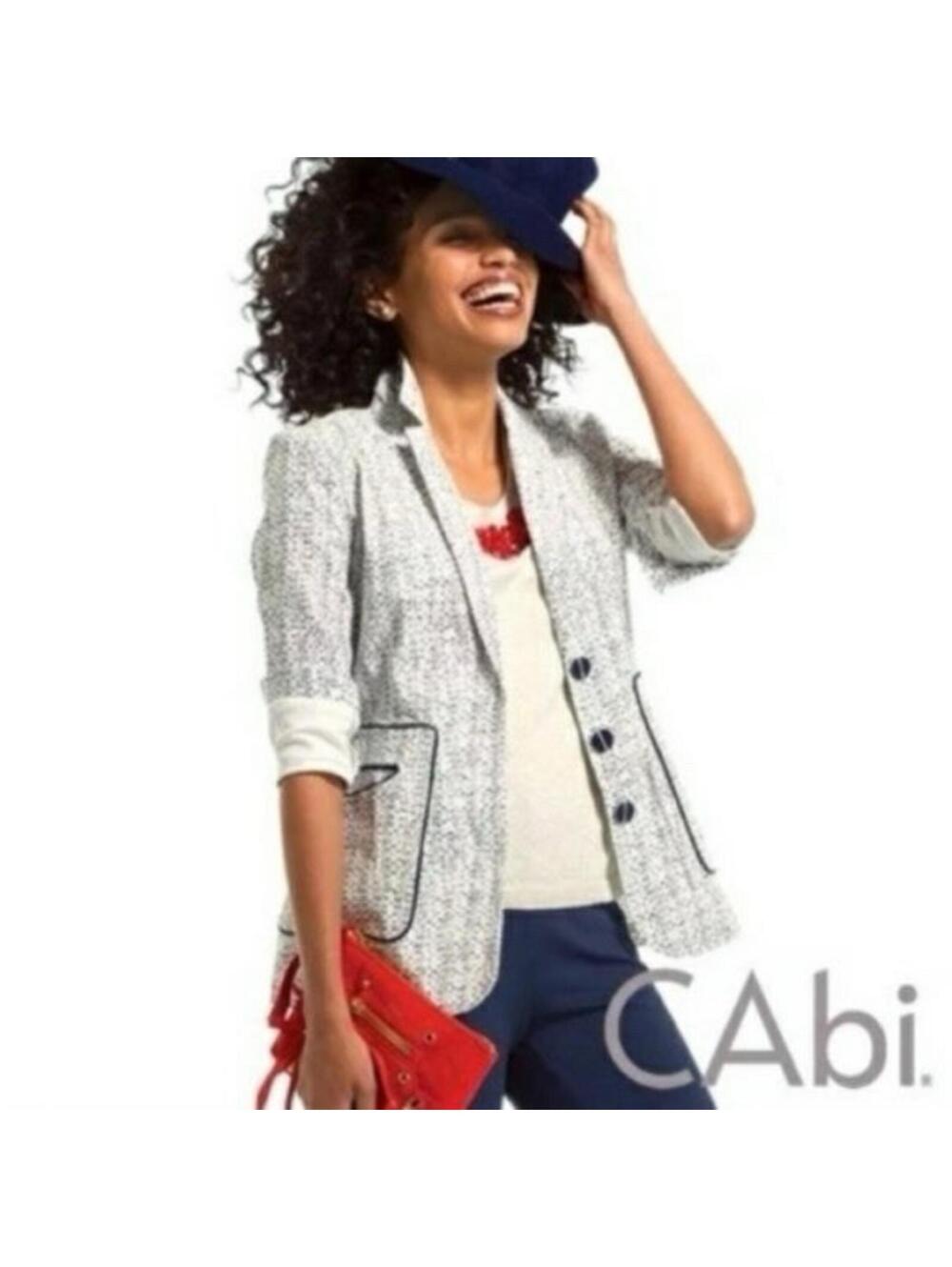 CABI Carol Anderson By Invitation Lightweight Code Blazer In Navy|White-Size 8